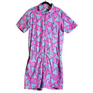 Zesties Men's Romper Retro 80's Geometric Colorful Pink Sz Large